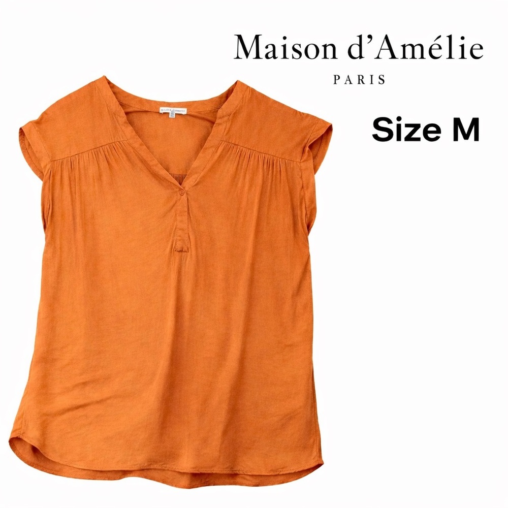 Maison d'Amélie Paris Rust Orange V-Neck Blouse Size M Cap Sleeve Top EUC